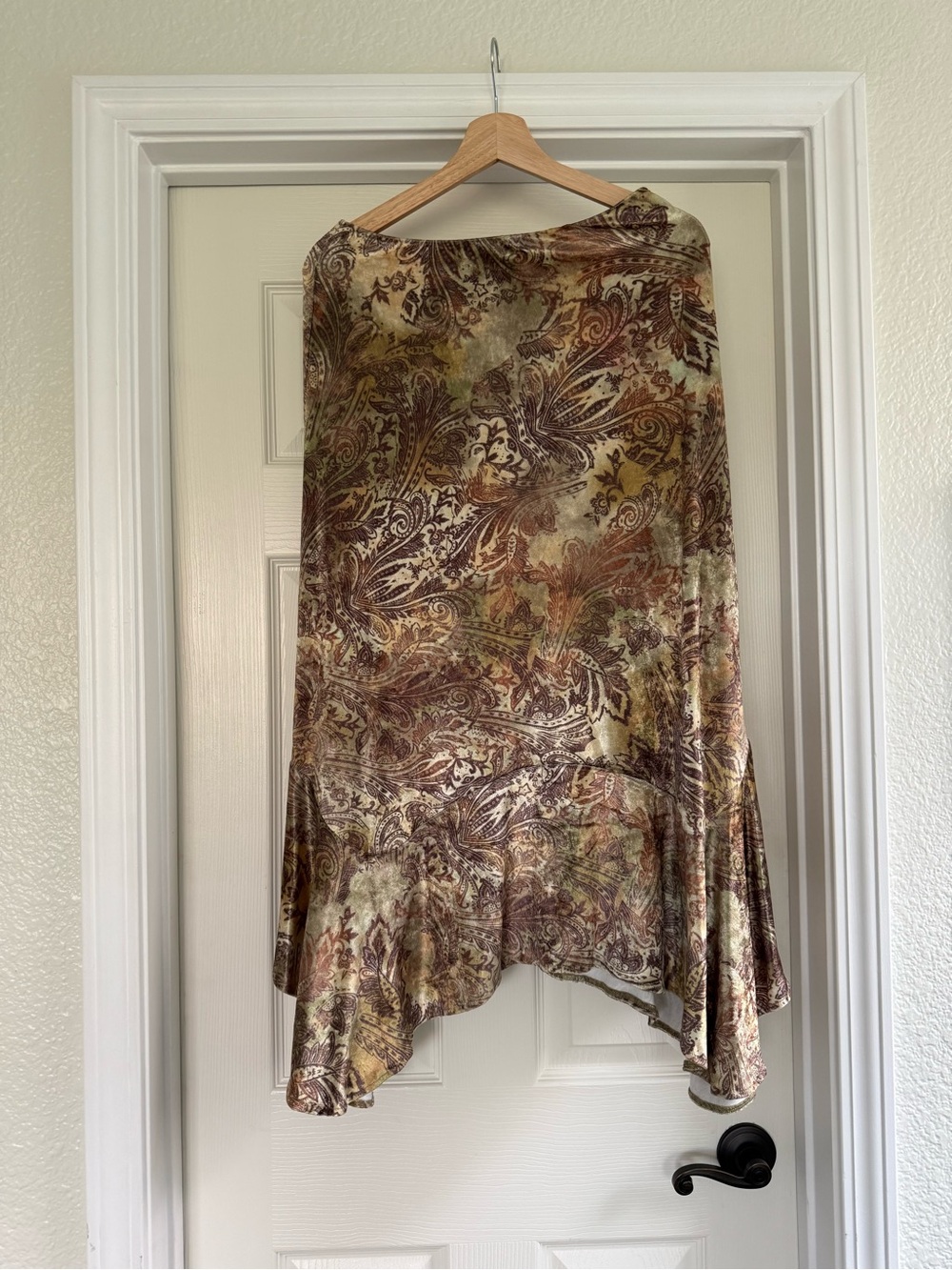 Free People Paisley High-Low Skirt in Olive and Brown